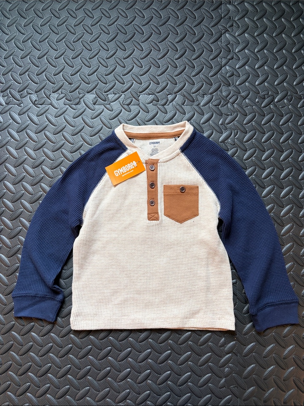 Gymboree Cream & Navy Long-Sleeve Henley Top with Brown Pocket
